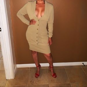 Women’s nude 2-piece button down suit/pencil skirt